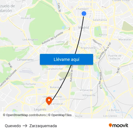 Quevedo to Zarzaquemada map