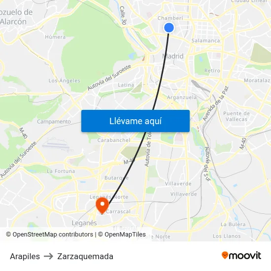 Arapiles to Zarzaquemada map