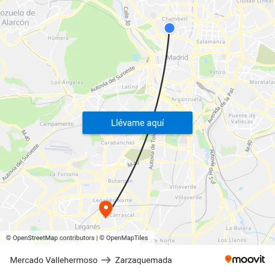 Mercado Vallehermoso to Zarzaquemada map