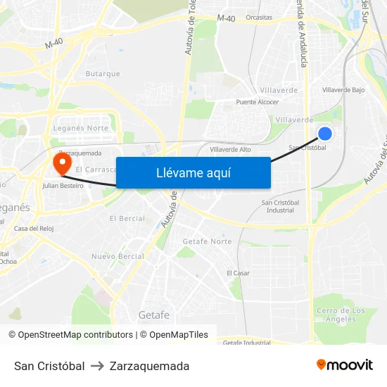 San Cristóbal to Zarzaquemada map