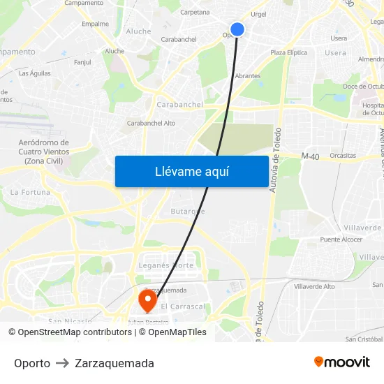 Oporto to Zarzaquemada map