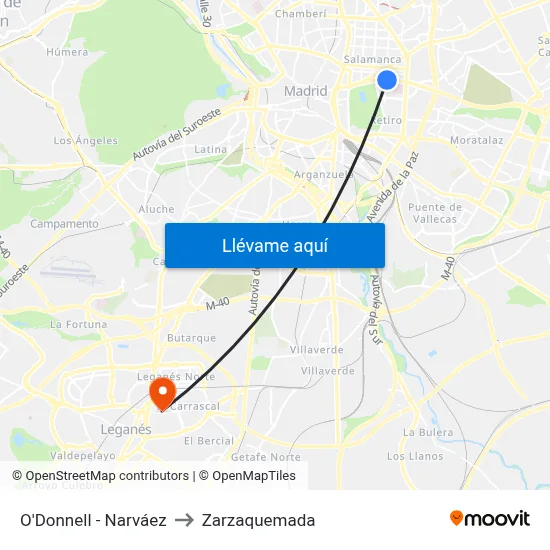 O'Donnell - Narváez to Zarzaquemada map