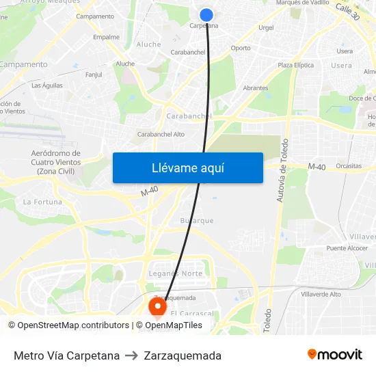 Metro Vía Carpetana to Zarzaquemada map