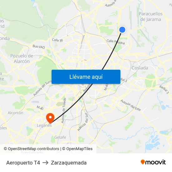 Aeropuerto T4 to Zarzaquemada map