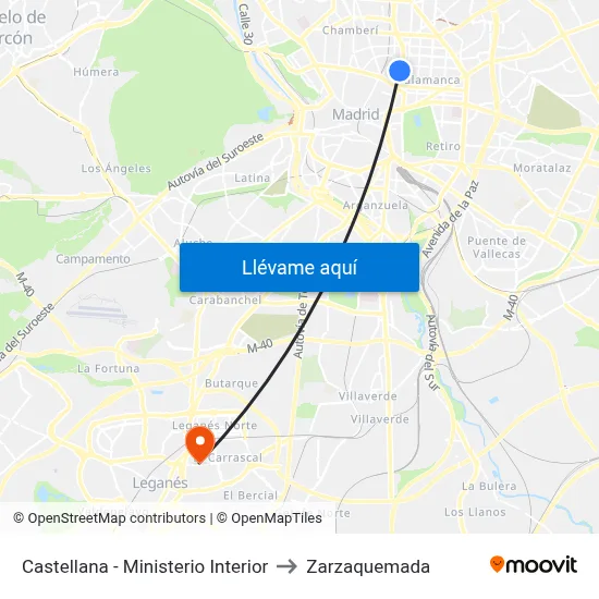 Castellana - Ministerio Interior to Zarzaquemada map