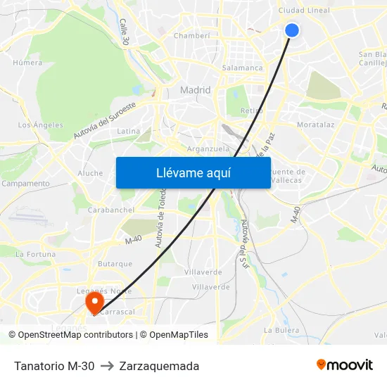 Tanatorio M-30 to Zarzaquemada map