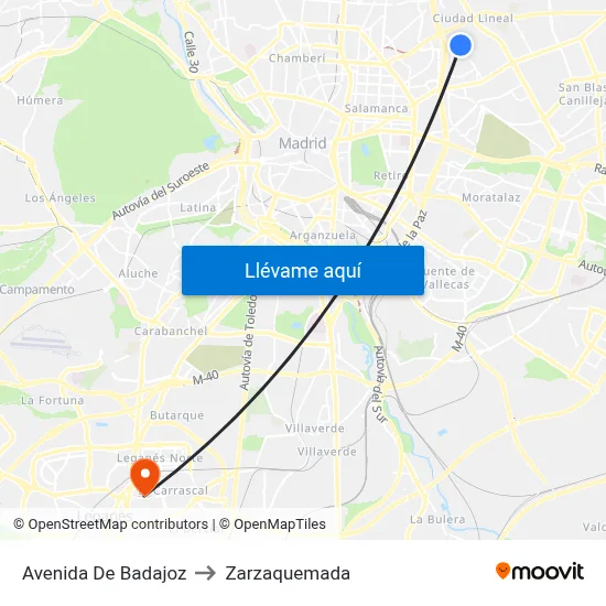 Avenida De Badajoz to Zarzaquemada map
