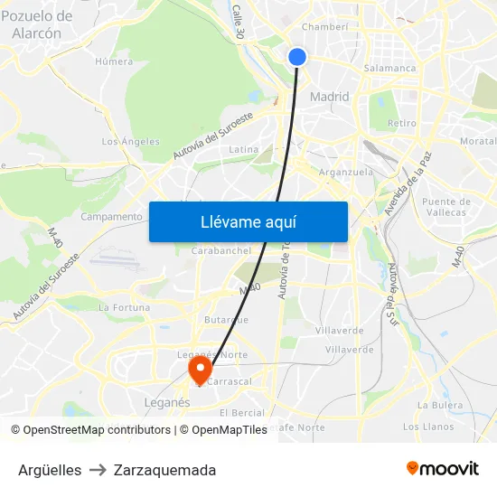 Argüelles to Zarzaquemada map