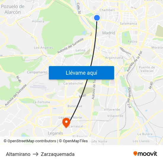 Altamirano to Zarzaquemada map