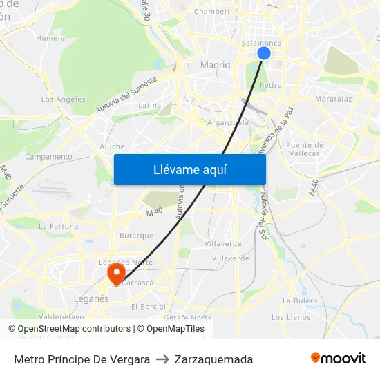 Metro Príncipe De Vergara to Zarzaquemada map