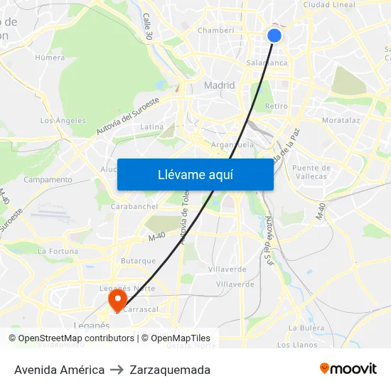 Avenida América to Zarzaquemada map