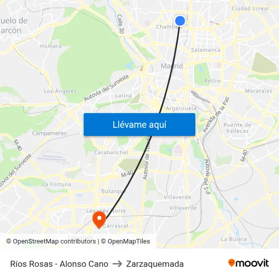 Ríos Rosas - Alonso Cano to Zarzaquemada map