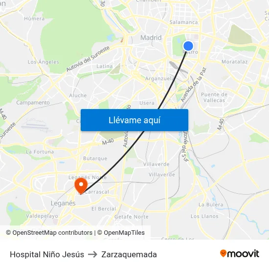 Hospital Niño Jesús to Zarzaquemada map