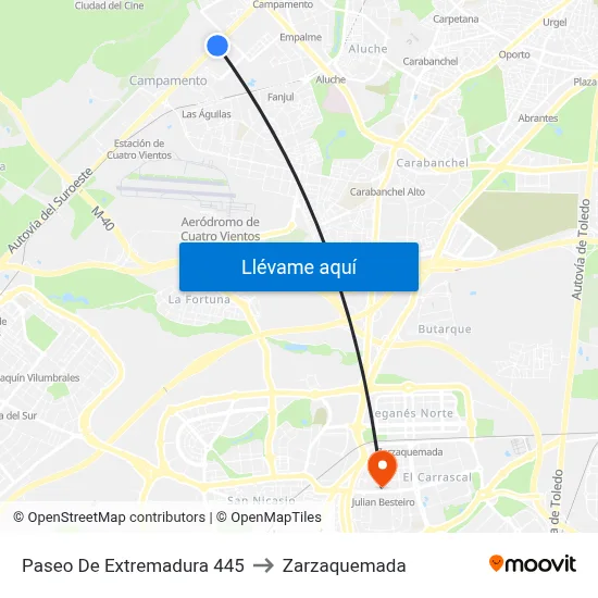 Paseo De Extremadura 445 to Zarzaquemada map
