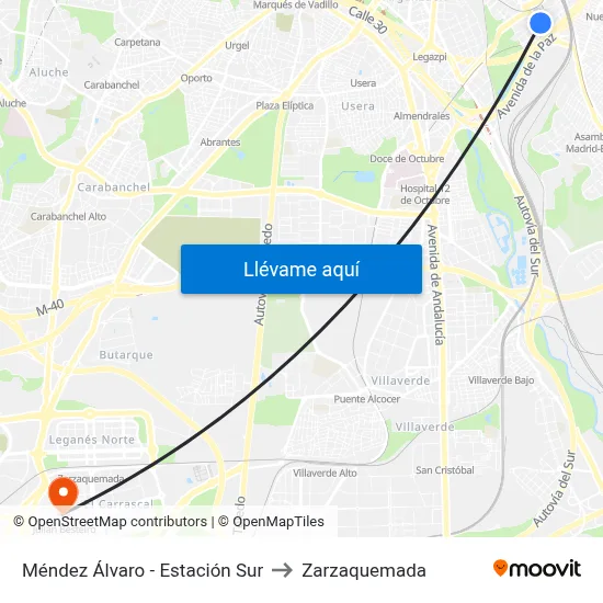 Méndez Álvaro - Estación Sur to Zarzaquemada map