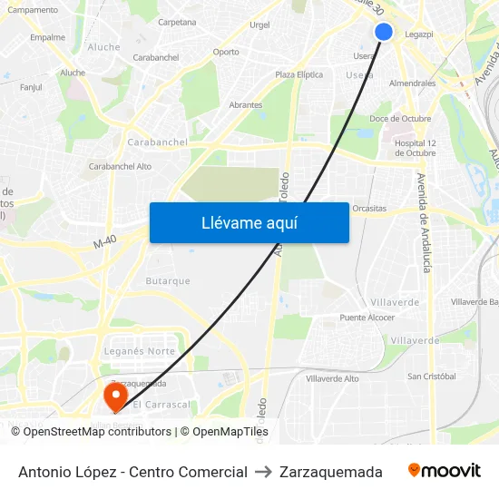 Antonio López - Centro Comercial to Zarzaquemada map