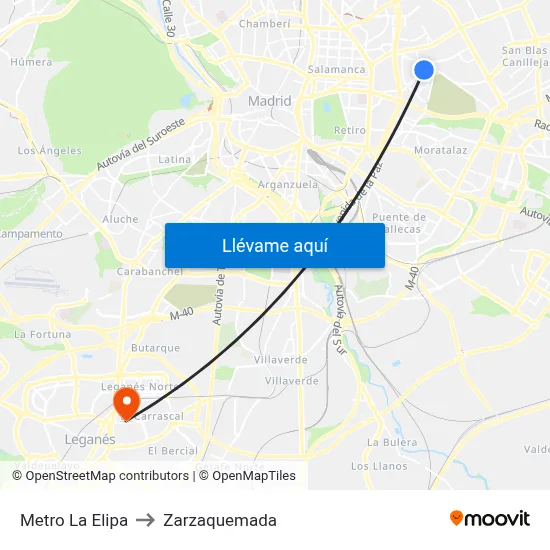 Metro La Elipa to Zarzaquemada map