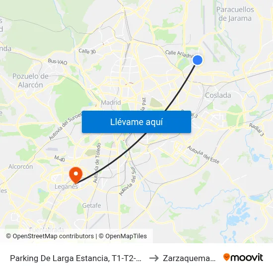 Parking De Larga Estancia, T1-T2-T3 to Zarzaquemada map