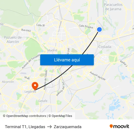 Terminal T1, Llegadas to Zarzaquemada map