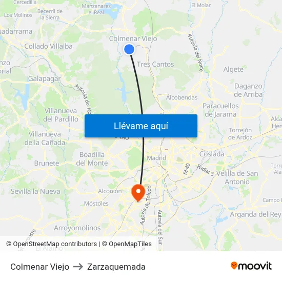 Colmenar Viejo to Zarzaquemada map