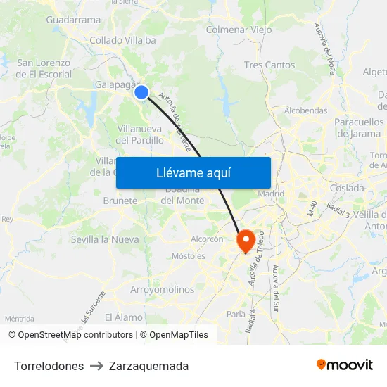 Torrelodones to Zarzaquemada map