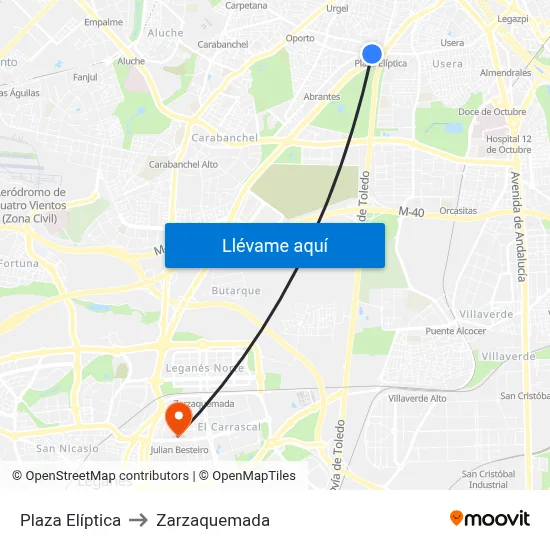 Plaza Elíptica to Zarzaquemada map