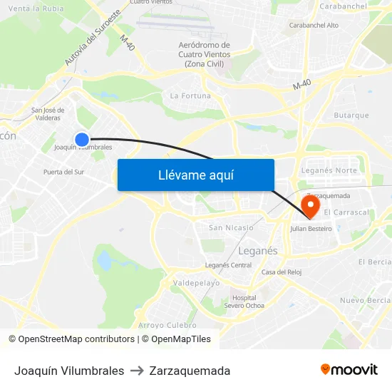 Joaquín Vilumbrales to Zarzaquemada map