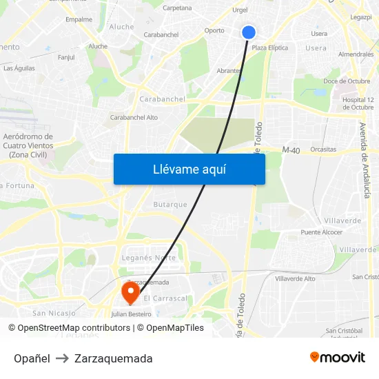 Opañel to Zarzaquemada map