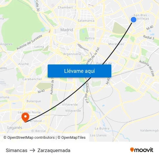 Simancas to Zarzaquemada map