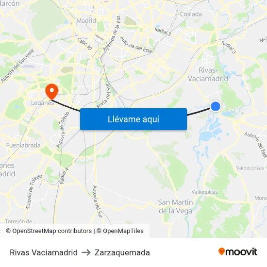 Rivas Vaciamadrid to Zarzaquemada map