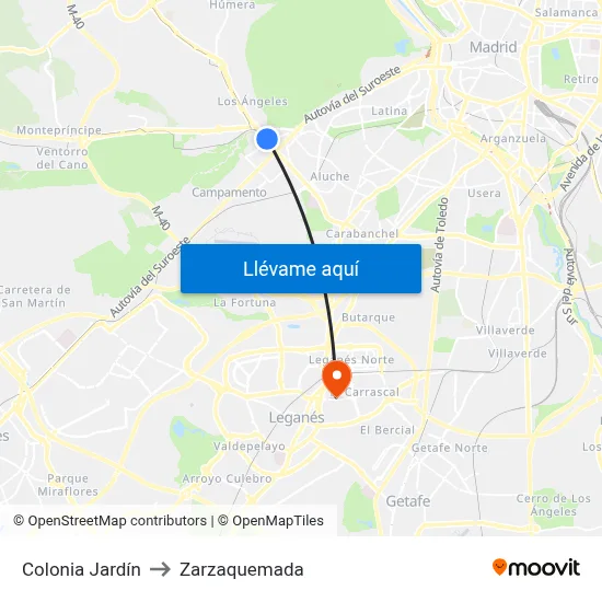 Colonia Jardín to Zarzaquemada map