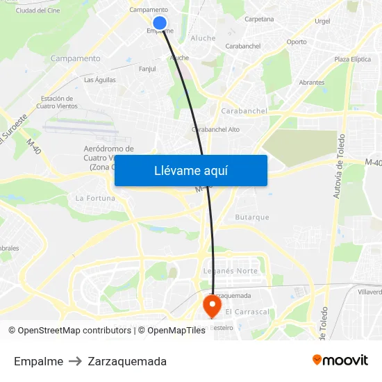 Empalme to Zarzaquemada map