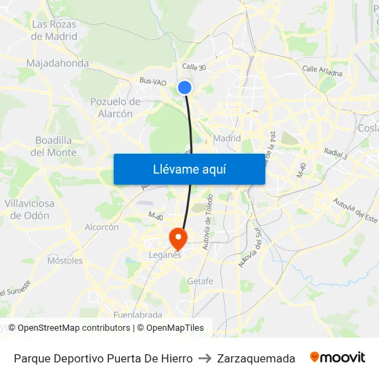 Parque Deportivo Puerta De Hierro to Zarzaquemada map