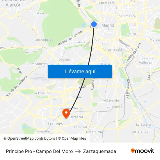 Príncipe Pío - Campo Del Moro to Zarzaquemada map