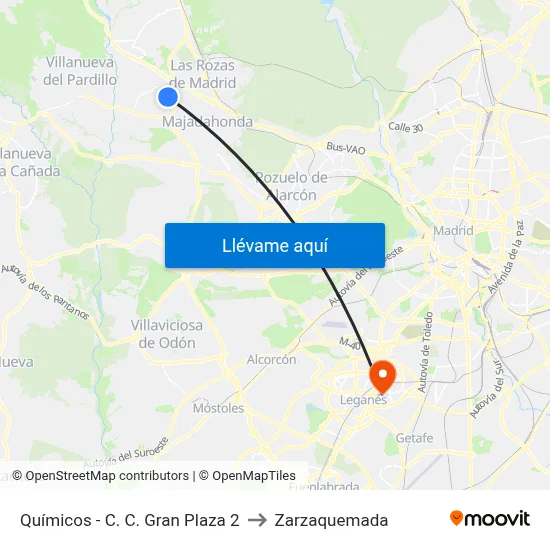 Químicos - C. C. Gran Plaza 2 to Zarzaquemada map