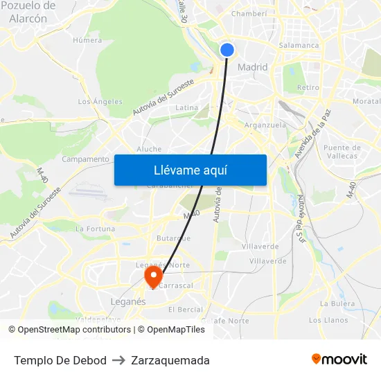 Templo De Debod to Zarzaquemada map