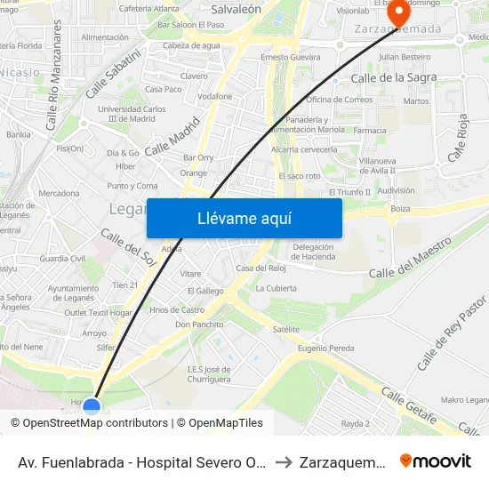 Av. Fuenlabrada - Hospital Severo Ochoa to Zarzaquemada map