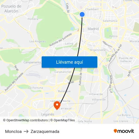 Moncloa to Zarzaquemada map