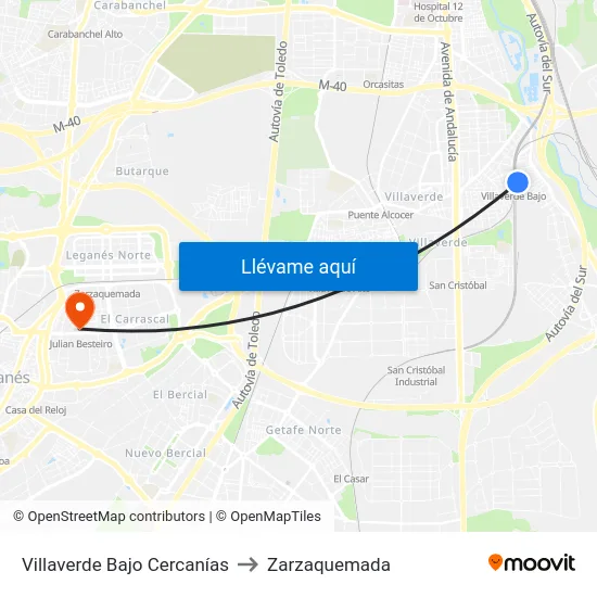 Villaverde Bajo Cercanías to Zarzaquemada map