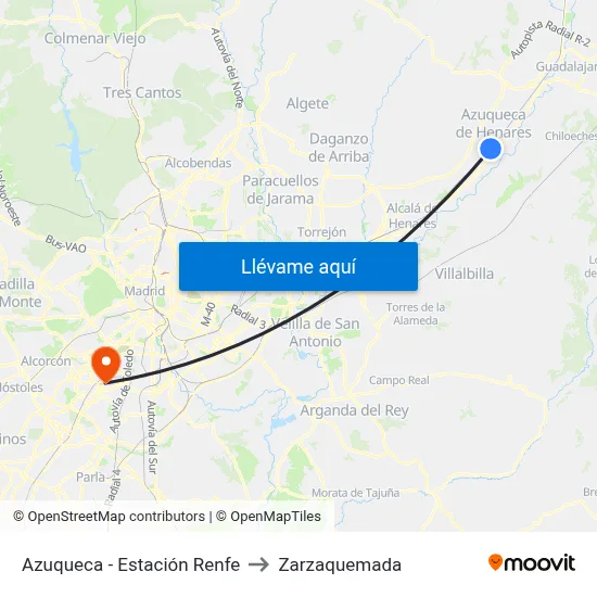 Azuqueca - Estación Renfe to Zarzaquemada map