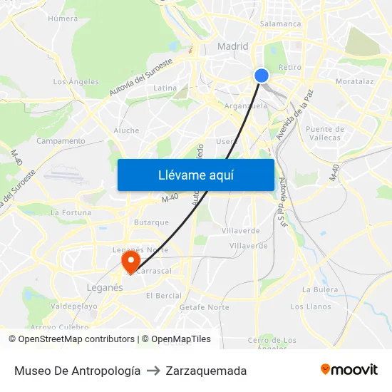 Museo De Antropología to Zarzaquemada map