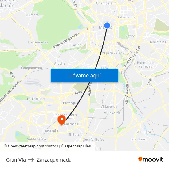 Gran Vía to Zarzaquemada map