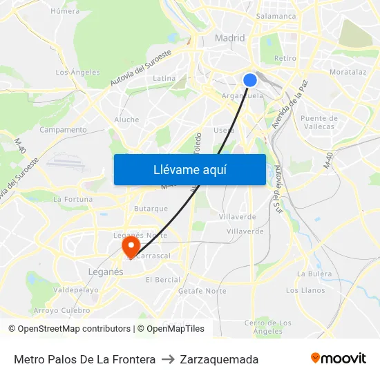 Metro Palos De La Frontera to Zarzaquemada map