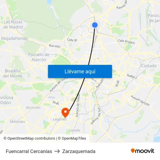 Fuencarral Cercanías to Zarzaquemada map