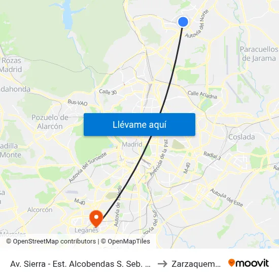 Av. Sierra - Est. Alcobendas S. Seb. Reyes to Zarzaquemada map