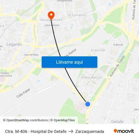 Ctra. M-406 - Hospital De Getafe to Zarzaquemada map