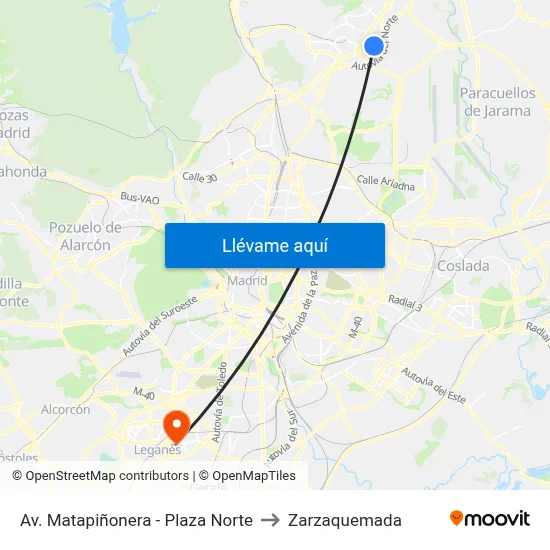 Av. Matapiñonera - Plaza Norte to Zarzaquemada map