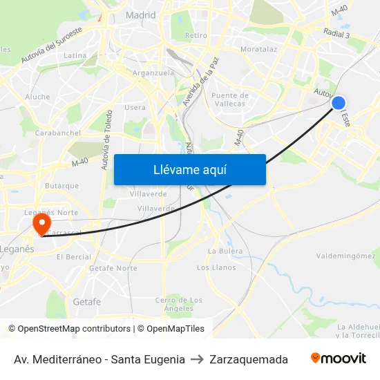 Av. Mediterráneo - Santa Eugenia to Zarzaquemada map