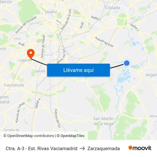 Ctra. A-3 - Est. Rivas Vaciamadrid to Zarzaquemada map