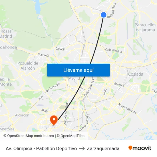 Av. Olímpica - Pabellón Deportivo to Zarzaquemada map